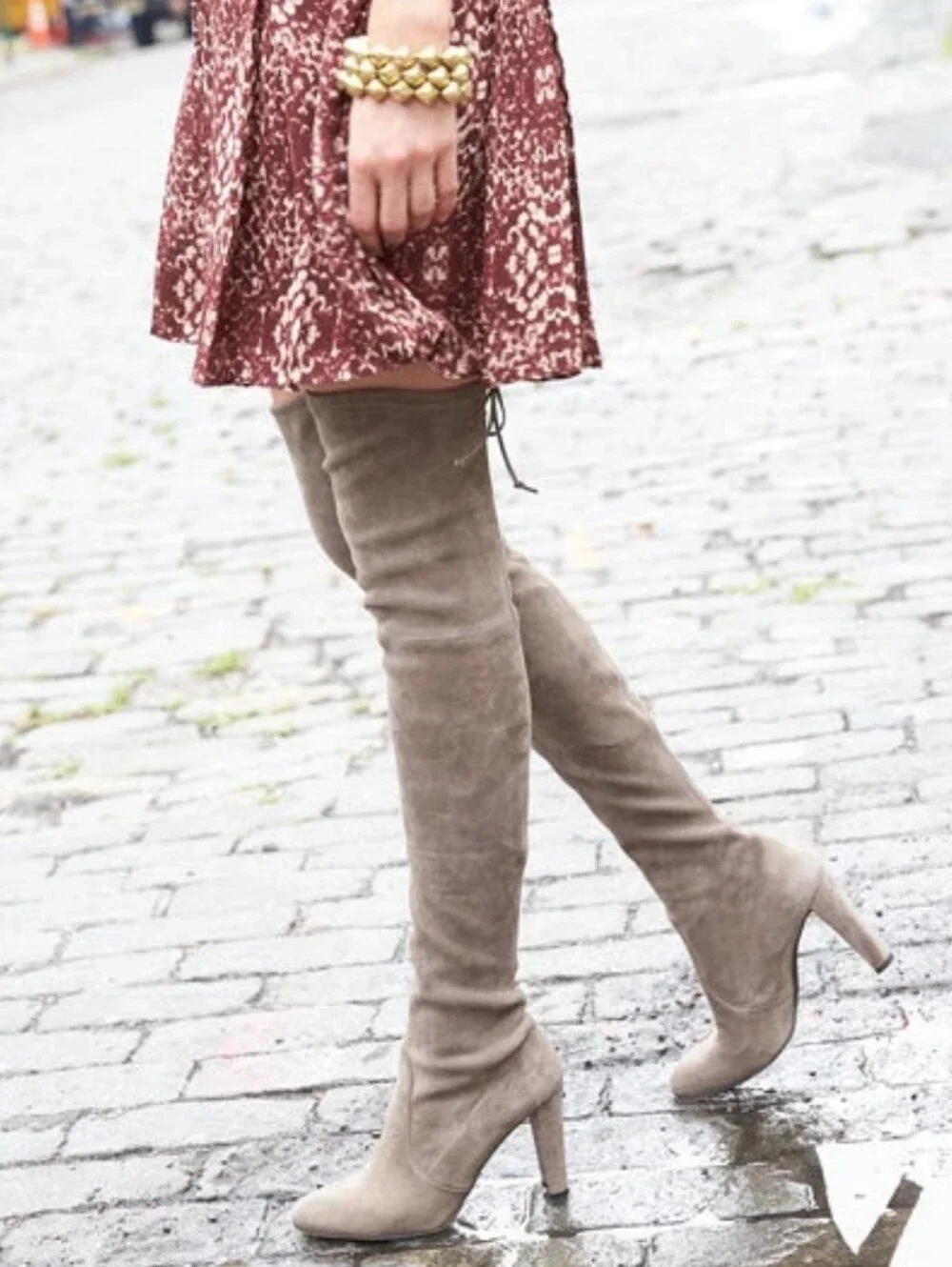 Stuart Weitzman Taupe Suede Thigh High Heeled Boots
